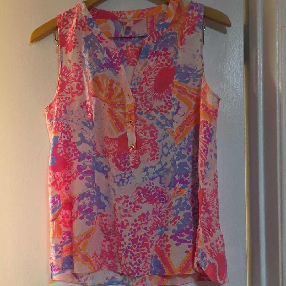 Lilly Pulitzer Pink and Blue Sleeveless Blouse